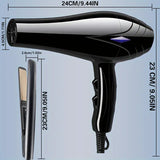 Professional Women's Hair Dryer and Straightener Set, 220V, European Plug, Including Comb and Brush Accessories, Fast Heating, Brush Motor