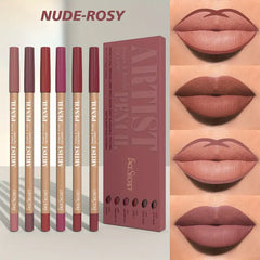 6pcs Ultra Fine Wood Lip Liner Set - Velvet Matte Long-Lasting Smooth, Natural Lip Color in 1/ tm8 Different Colors.