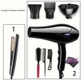 Professional Women's Hair Dryer and Straightener Set, 220V, European Plug, Including Comb and Brush Accessories, Fast Heating, Brush Motor