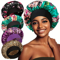4-Pack Polyester Satin Beanies for Women, Elastic Knitted Lightweight Caps for Curls, Hand Washable, Ideal for Valentine'S Day - 100% Polyester