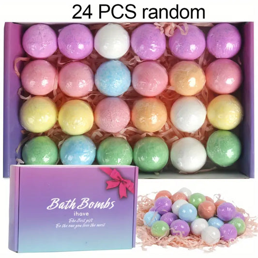 Bath Bombs Gift for Women, 24pcs Handmade Bubble Bath Fizzes Rich in Essential Oils, Perf ect for Wife, Girlfriend, Sisters on Birthday, Christmas, Anniversary, Valentine's Day / tm