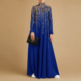 Women'S Elegant Printed Long Dress, Long Sleeves, Floral Pattern, High Neck | Printed Dress, Middle Eastern Dress, Muslim Robe