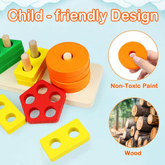 Montessori Toys for 1 to 3-Year-Old Boys Girls Toddlers, Wooden Sorting & Stacking Toys for Toddlers and Kids Preschool, Educational Toys  AMZ