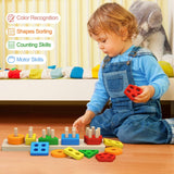 Montessori Toys for 1 to 3-Year-Old Boys Girls Toddlers, Wooden Sorting & Stacking Toys for Toddlers and Kids Preschool, Educational Toys AMZ