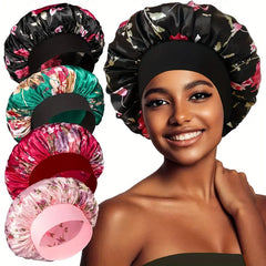 4-Pack Polyester Satin Beanies for Women, Elastic Knitted Lightweight Caps for Curls, Hand Washable, Ideal for Valentine'S Day - 100% Polyester