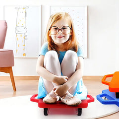 1pc Kids Riding Scooter Board | PP Material, Red & Green, Indoor Outdoor Activity Play Equipment | Gymnastics Sports Skateboard with Plastic Foot Wheels for 80kg Weight Capacity