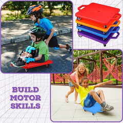 1pc Kids Riding Scooter Board | PP Material, Red & Green, Indoor Outdoor Activity Play Equipment | Gymnastics Sports Skateboard with Plastic Foot Wheels for 80kg Weight Capacity