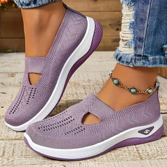 Women's Slip-On Ballet Flats - Breathable Knit, Comfortable Walking Shoes with Rubber Sole for All Seasons
