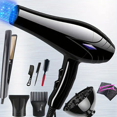 Professional Women's Hair Dryer and Straightener Set, 220V, European Plug, Including Comb and Brush Accessories, Fast Heating, Brush Motor