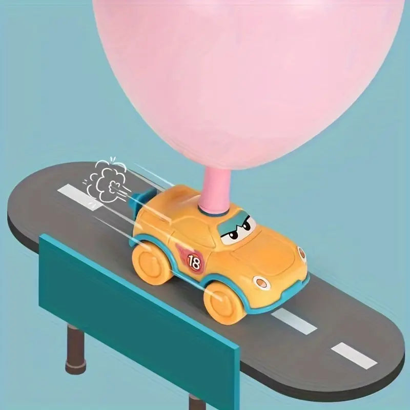 Fun Science Learning Toy Balloon-Powered Car Toy Set with Inflator | Educational Inertia Vehicle for Kids 3+, Plastic, Blue & Pink Combo, No Batteries Needed, Cartoon Theme, Uncharged, Educational Toy, Durable Plastic Toy, Balloon Cars