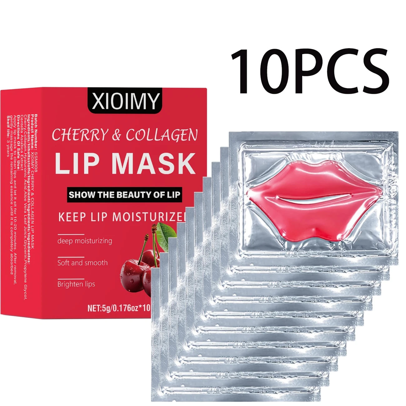 10pcs Cherry Collagen Jelly Lip Mask - Moisturizing and Brightening - Soft Texture, Comfortable Fit, Lip Care /tm