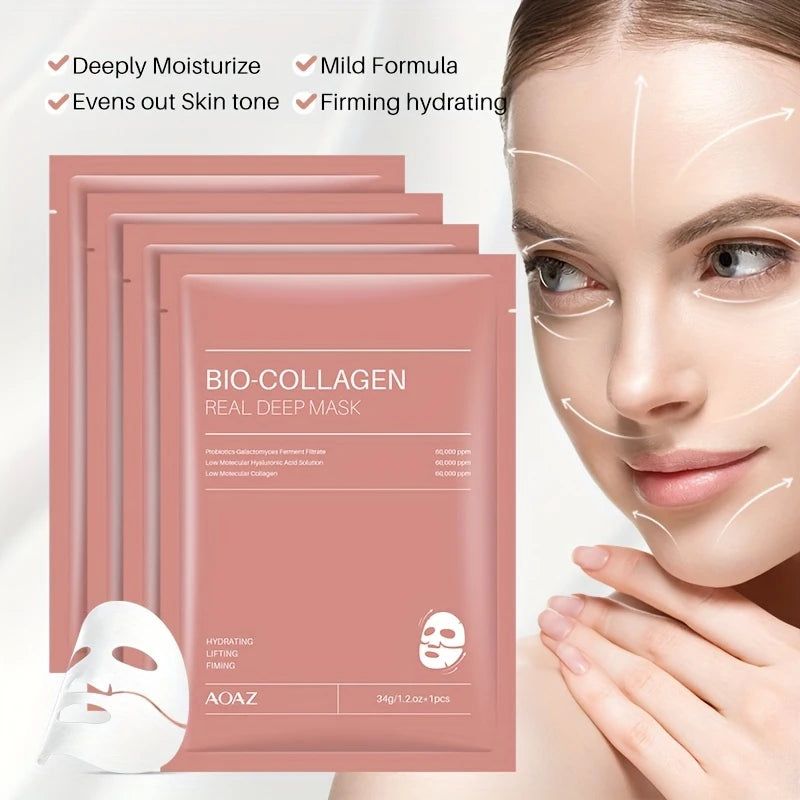 4pcs Bio-Collagen Real Deep Mask Pack Hydrating & Firming Facial Sheet Masks with Collag /tmen, Hyaluronic Acid & Nicotinamide Moisturizing & Invigorating for All Skin Types