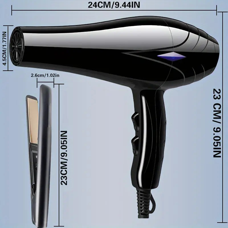 Professional Women's Hair Dryer and Straightener Set, 220V, European Plug, Including Comb and Brush Accessories, Fast Heating, Brush Motor