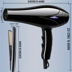 Professional Women's Hair Dryer and Straightener Set, 220V, European Plug, Including Comb and Brush Accessories, Fast Heating, Brush Motor
