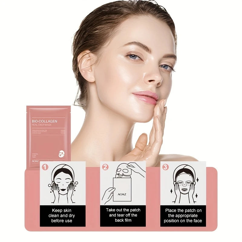 4pcs Bio-Collagen Real Deep Mask Pack Hydrating & Firming Facial Sheet Masks with Collag /tmen, Hyaluronic Acid & Nicotinamide Moisturizing & Invigorating for All Skin Types