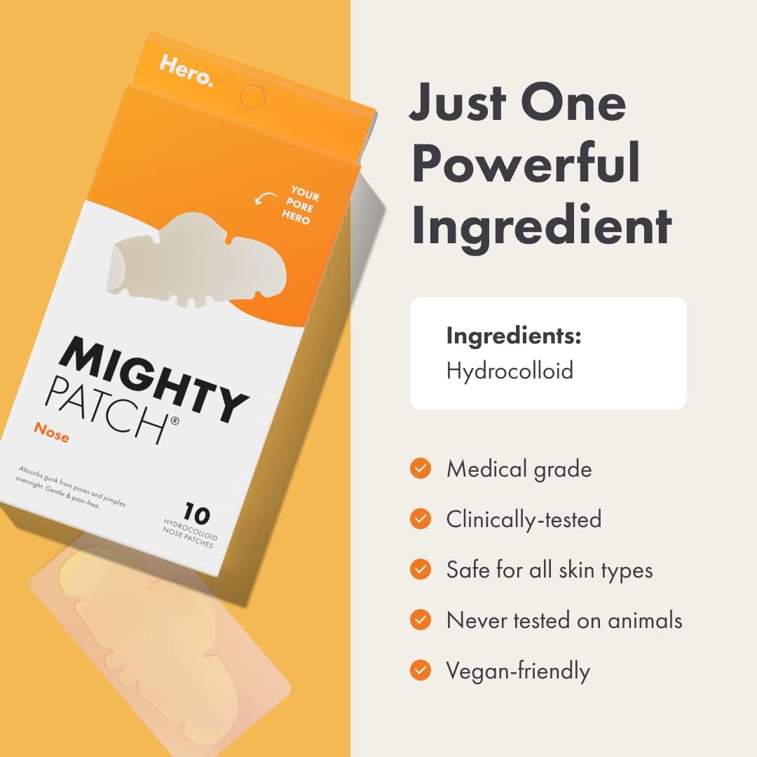 Mighty Patch - XL Hydrocolloid Patches for Nose Pores, Pimples, Zits and Oil - Dermatologist-Approved Overnight Pore Strips to Absorb Acne Nose Gunk (10 Count)