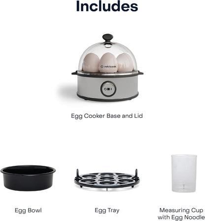 NutriCook Rapid Egg Cooker: 7 Egg Capacity Electric Egg Cooker for Boiled Eggs, Poached Eggs, Scrambled Eggs, or Omelettes with Auto Shut Off Feature - Silver