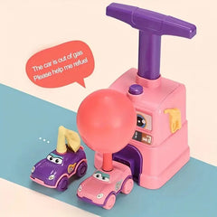 Fun Science Learning Toy Balloon-Powered Car Toy Set with Inflator | Educational Inertia Vehicle for Kids 3+, Plastic, Blue & Pink Combo, No Batteries Needed, Cartoon Theme, Uncharged, Educational Toy, Durable Plastic Toy, Balloon Cars