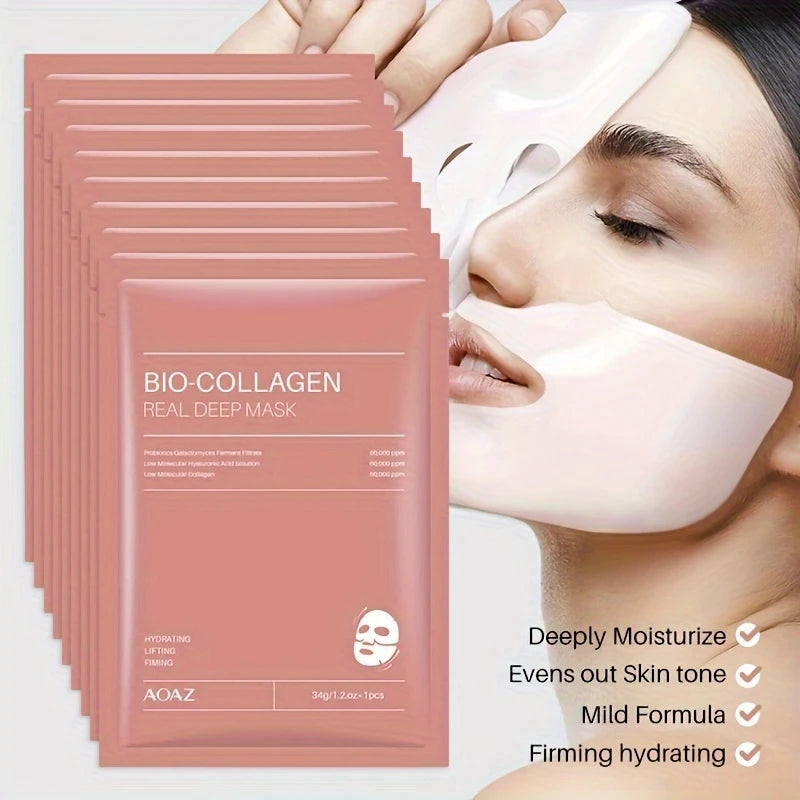 4pcs Bio-Collagen Real Deep Mask Pack Hydrating & Firming Facial Sheet Masks with Collag /tmen, Hyaluronic Acid & Nicotinamide Moisturizing & Invigorating for All Skin Types