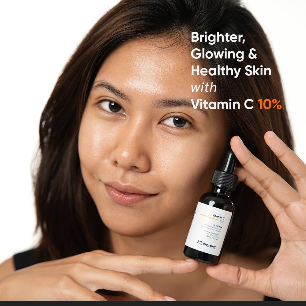 Minimalist 10% Vitamin C Face Serum for Skin Brightening | Highly Stable & Effective Face Serum with pure Ethyl Ascorbic Acid & Acetyl Glucosamine for Glowing Skin | 30ml