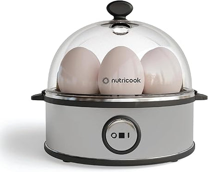 NutriCook Rapid Egg Cooker: 7 Egg Capacity Electric Egg Cooker for Boiled Eggs, Poached Eggs, Scrambled Eggs, or Omelettes with Auto Shut Off Feature - Silver