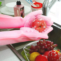 Magic Dishwashing Gloves Reusable Silicone Gloves with Scrubber Brush Suit for Kitchen,Pet Grooming,Bathroom,Washing Car Cleaning FDA Certified & Heat Resistant Hand Scrub1 Pair
