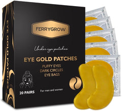 FerryGrow Gold under Eye patches (20 pairs) Under Eye Gel for Dark Circles & puffy eyes with Natural Collagen - Anti-Aging eye gel Eye Mask Nourish Eye Mask Gold Eye patches
