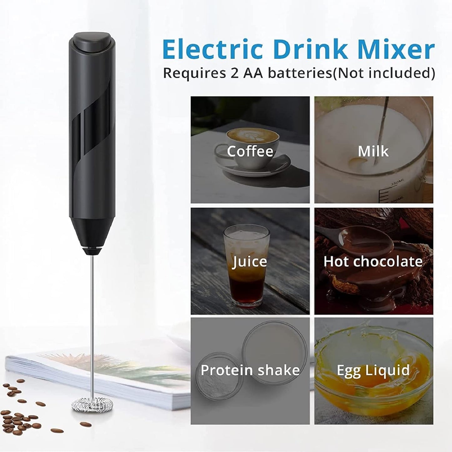 AMLINK Milk Frother Handheld, Electric Frothers, Coffee Frother Mini Whisk, Foam Maker, Drink Mixer for Coffee, Milk, Lattes, Cappuccino Cream Matcha (Black)