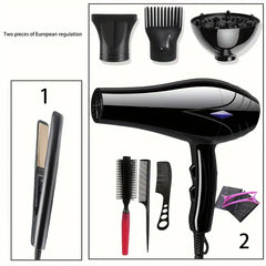 Professional Women's Hair Dryer and Straightener Set, 220V, European Plug, Including Comb and Brush Accessories, Fast Heating, Brush Motor