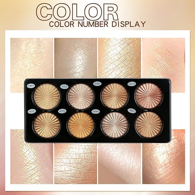 8-Color Highlighter Powder Palette Versatile Makeup Kit for Facial Bronzing and Illumination Long-Lasting Brilliance and Skin-Bright /amz