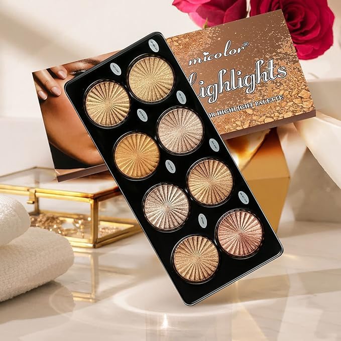 8-Color Highlighter Powder Palette Versatile Makeup Kit for Facial Bronzing and Illumination Long-Lasting Brilliance and Skin-Bright /amz