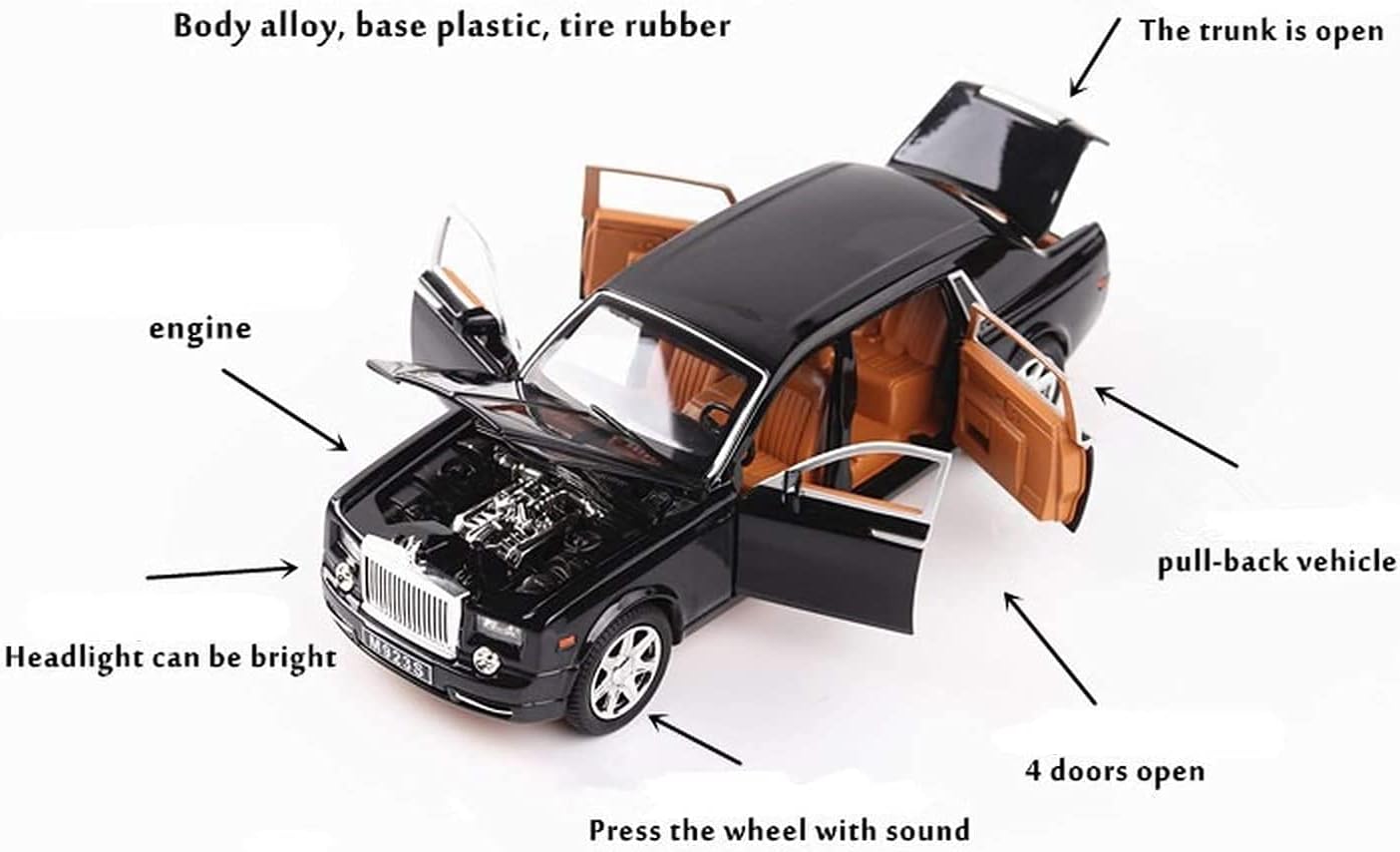 AMERTEER Alloy Car Model 1:24 Car Model For Rolls-Royce Phantom Car Model Boy Toy Diecast Toy Cars With Sound & Light & 6 Open Doors For Kids Boy Girl / AMZ