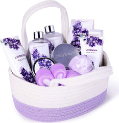 Bath Spa Gift Set, Body & Earth Gift Basket 6-Piece Lavender Scented Spa Basket Kits for Women, Contains Shower Gel, Bubble Bath, Body Lotion, Bath Salt, Body / amz