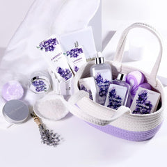 Bath Spa Gift Set, Body & Earth Gift Basket 6-Piece Lavender Scented Spa Basket Kits for Women, Contains Shower Gel, Bubble Bath, Body Lotion, Bath Salt, Body / amz