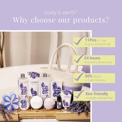 Bath Spa Gift Set, Body & Earth Gift Basket 6-Piece Lavender Scented Spa Basket Kits for Women, Contains Shower Gel, Bubble Bath, Body Lotion, Bath Salt, Body / amz