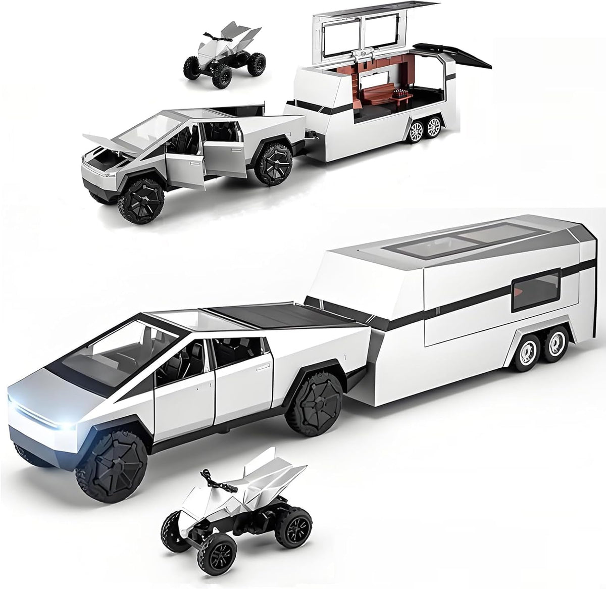 Cybertruck Toy Trucks with RV Motorcycle Cybertquad Alloy Die-cast Model Car Pickup Truck 1：32 Toy Race Cars with Sound and Light Ideal Gift for Kids / AMZ