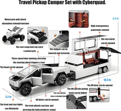 Cybertruck Toy Trucks with RV Motorcycle Cybertquad Alloy Die-cast Model Car Pickup Truck 1：32 Toy Race Cars with Sound and Light Ideal Gift for Kids / AMZ