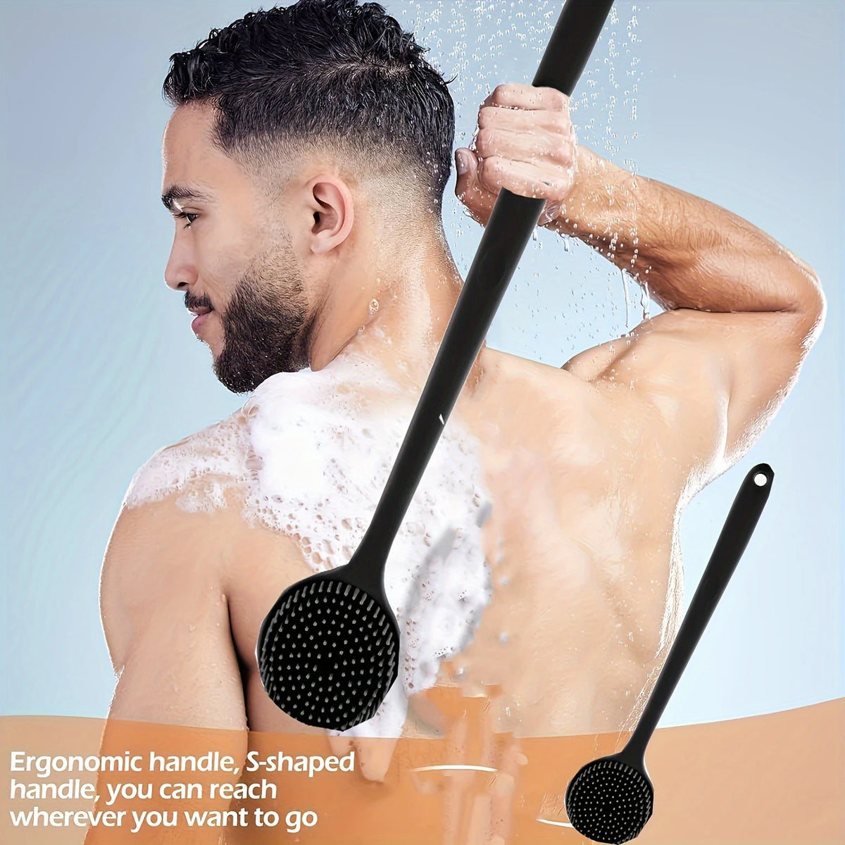 [Gentle Scrubber] Long-Handle Bath Brush - Soft Silicone Gentle Scrubber for Deep Clean & Skin Care, Battery-Free / tm