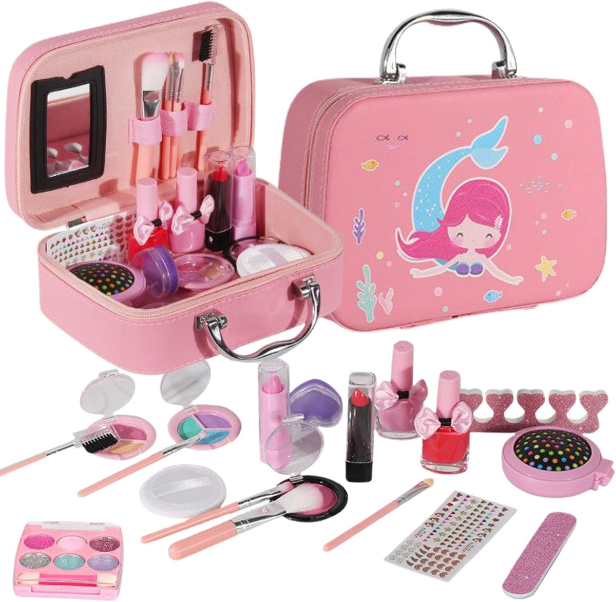 Kids Makeup Kit for Girl Real Washable Makeup Kit for Little Girls over 8 Year Old Girls Makeup Set with Cute Princess Cosmetic Purse Girls Pretend Play Toy Toys for Little Girls (Mermaid Box) / amz