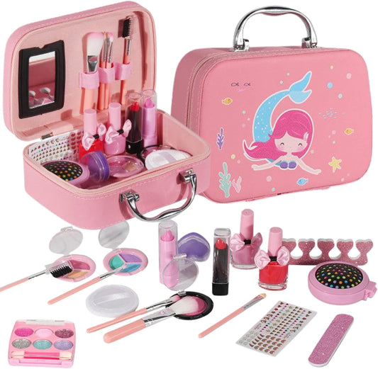 Kids Makeup Kit for Girl Real Washable Makeup Kit for Little Girls over 8 Year Old Girls Makeup Set with Cute Princess Cosmetic Purse Girls Pretend Play Toy Toys for Little Girls (Mermaid Box) / amz