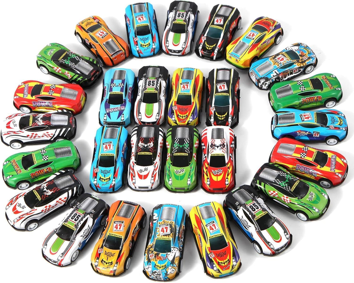 Moonmen 30 Pack Pull Back Cars, Friction Mini Toy Cars Fun Bulk Race Car Set for Kid Ages 3 4 5 6 Years Old, Boys and Girls / AMZ