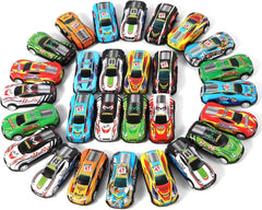 Moonmen 30 Pack Pull Back Cars, Friction Mini Toy Cars Fun Bulk Race Car Set for Kid Ages 3 4 5 6 Years Old, Boys and Girls / AMZ