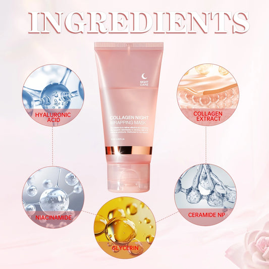 2.5 Fluid Ounces of Collagen Night Moisturizing Mask, Containing Hyaluronic Acid And Niacinamide, Enhances Skin Elasticity, Brightens Complexion, Hydrates, Tightens, And Smooths Fine Lines, Fragrance-Free, Suitable for All Skin Types /tm