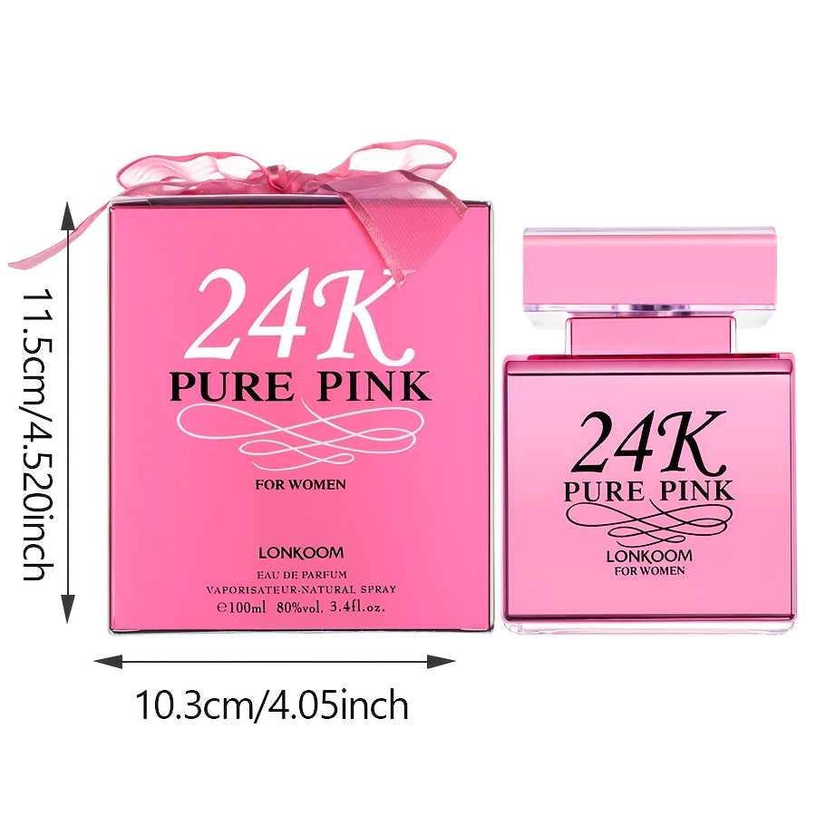 [Pure Pink, 24K Perfume] LONKOOM 24K Pure Pink Eau De Parfum - 100ml, Floral & Fruity Scent /tm