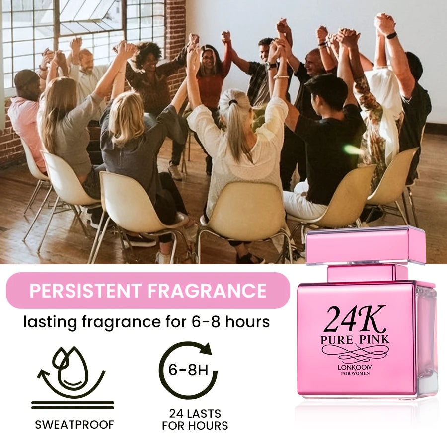 [Pure Pink, 24K Perfume] LONKOOM 24K Pure Pink Eau De Parfum - 100ml, Floral & Fruity Scent /tm
