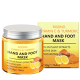 ROZINO Turmeric & Vitamin C Hand and Foot Mask – 50g, Moisturizing & Soothing Care with Natural Plant Extracts, Hypoallergenic, Orange Scent, Softens Light Beige for Smooth Hands and Feet, /tm