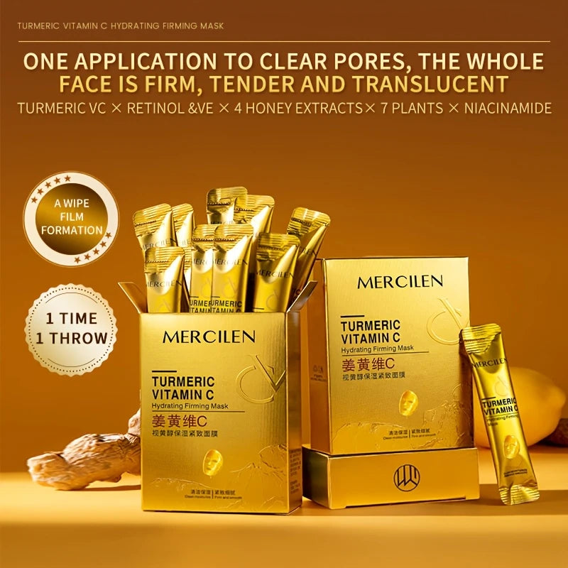 Turmeric Vitamin C Retinol Moisturizing And Firming Mask 6g*10pcs, Containing Collagen, Vitamin E, Niacinamide And Plant Squalane, Deep Cleaning, Moisturizing And Firming, Even Skin, Fine Pores, Suitable for All Skin Types  / tm