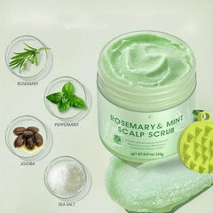 250g 2-in-1 Rosemary & Mint Scalp Care & Shampoo Scrub, with Head Massager, Rosemary Scalp Cream, Deep Cleansing Hair, Moisturizing and Smoothing Dry Hair, Suitable for All Hair Types