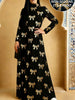 Women'S Elegant Printed Long Dress, Long Sleeves, Floral Pattern, High Neck | Printed Dress, Middle Eastern Dress, Muslim Robe