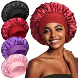 4-Pack Polyester Satin Beanies for Women, Elastic Knitted Lightweight Caps for Curls, Hand Washable, Ideal for Valentine'S Day - 100% Polyester